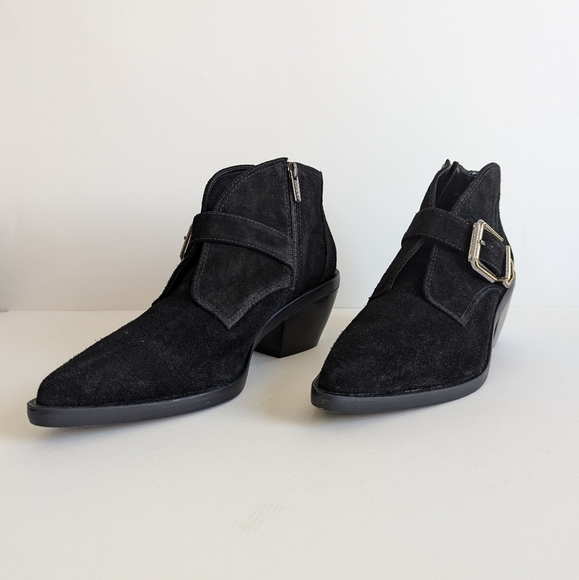 Vince Camuto Suede Ashena Ankle Boot Black Suede Mixed Metal Buckle - sz 10 - Picture 4 of 10